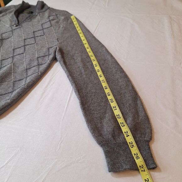 Joseph Abboud Grey Diamond Knit Alpaca Wool Quarter Zip Sweater Academia Size M - Picture 7 of 10
